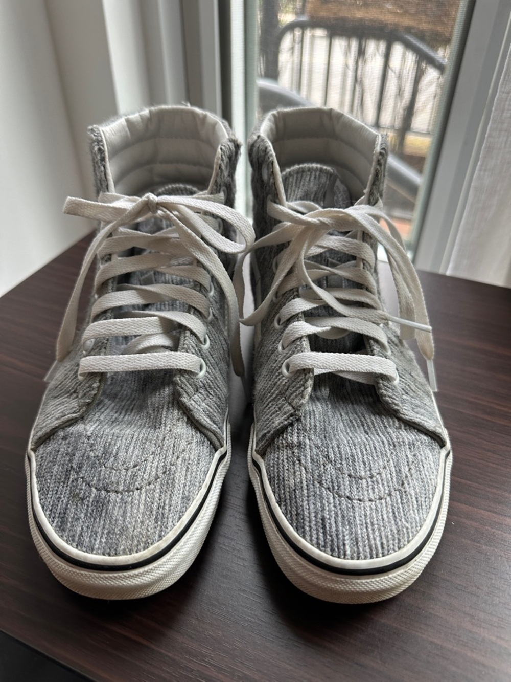 Vans Gray and White Knit High-Top Sneakers (Unisex)